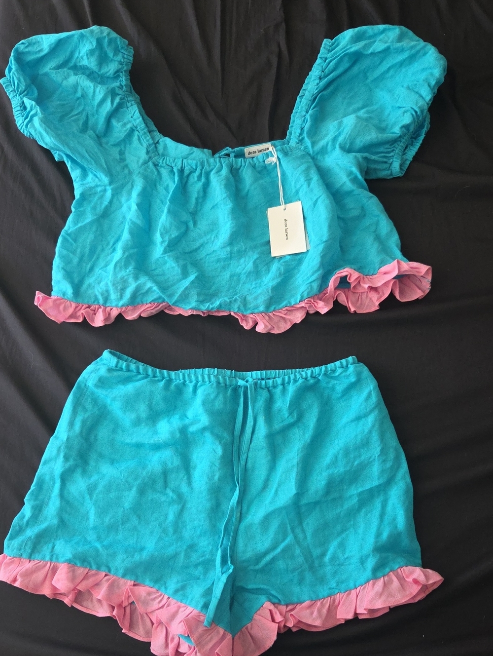 Turquoise and Pink Ruffle Shorts Set
